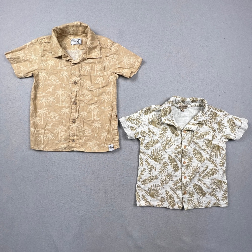 Free Planet Beachray Button Down Shirt Kids 5/6 100% Cotton Tropical Lot 2